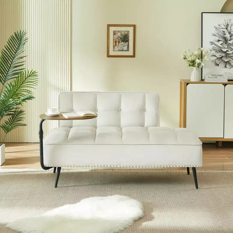 54" Velvet Loveseat Sofa with Swivel Side Table & Backrest, 2-Seater Couch for Living Room, Bedroom