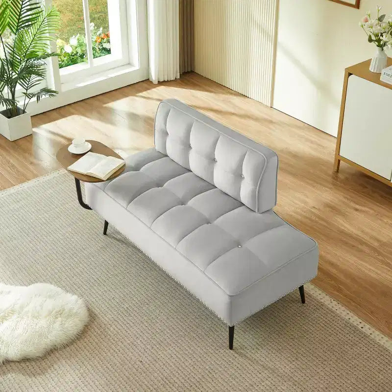 54" Velvet Loveseat Sofa with Swivel Side Table & Backrest, 2-Seater Couch for Living Room, Bedroom