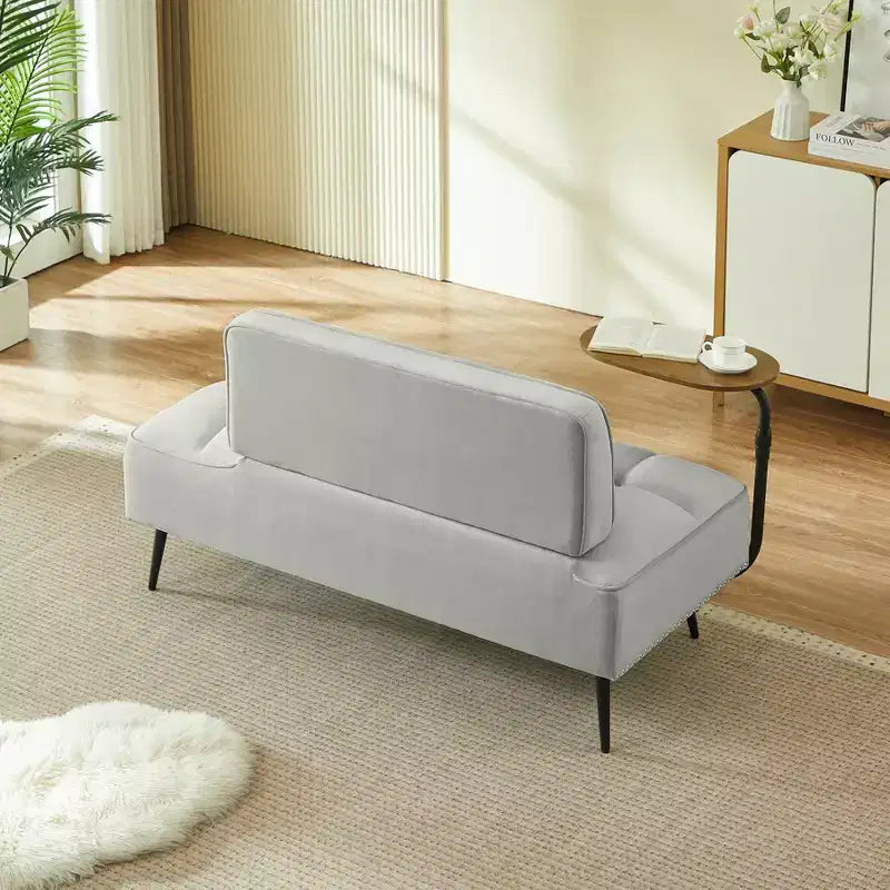 54" Velvet Loveseat Sofa with Swivel Side Table & Backrest, 2-Seater Couch for Living Room, Bedroom