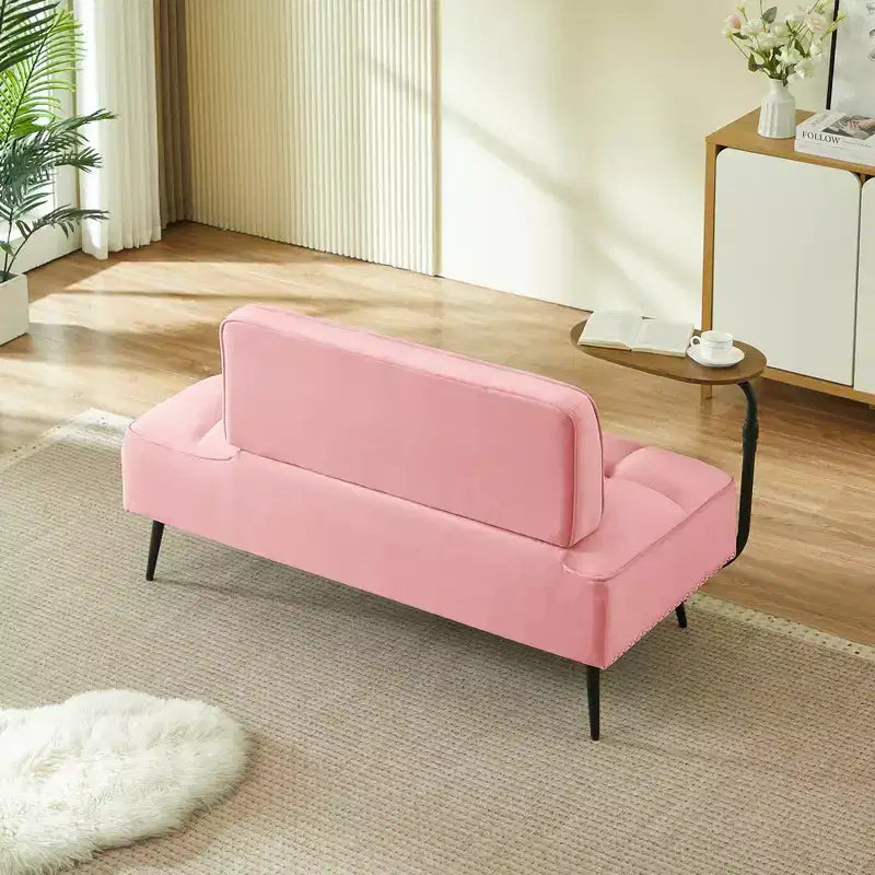 54" Velvet Loveseat Sofa with Swivel Side Table & Backrest, 2-Seater Couch for Living Room, Bedroom