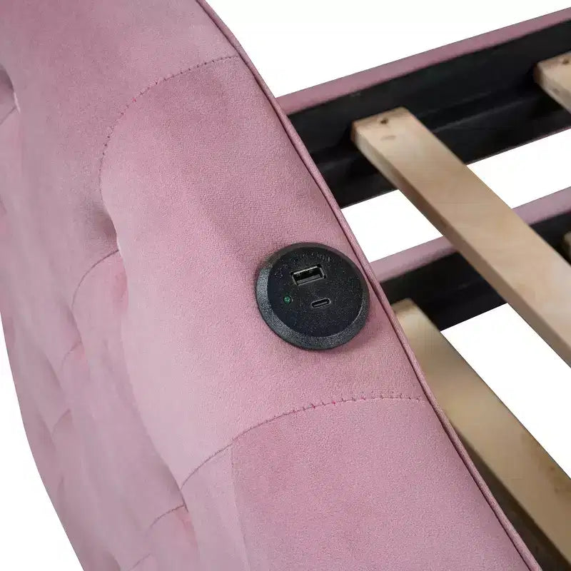 Twin Upholstered Daybed with Trundle, Tufted Velvet Sofa Bed with USB Charging Ports