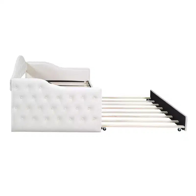 Twin Upholstered Daybed with Trundle, Tufted Velvet Sofa Bed with USB Charging Ports