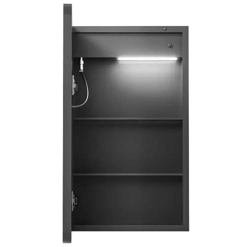 16"W x 28"H Iron Medicine Cabinet with Mirror, Dimmable LED Light, Anti-Fog and Outlets, Fully Assembled