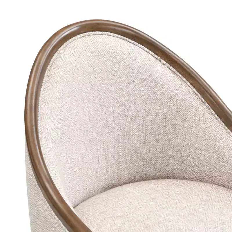 Set of 2 Mid-Century Modern Dining Chairs, Twill Upholstered Curved Armchairs with Solid Rubberwood Frame, Beige