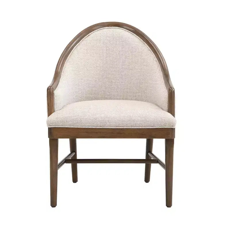Set of 2 Mid-Century Modern Dining Chairs, Twill Upholstered Curved Armchairs with Solid Rubberwood Frame, Beige