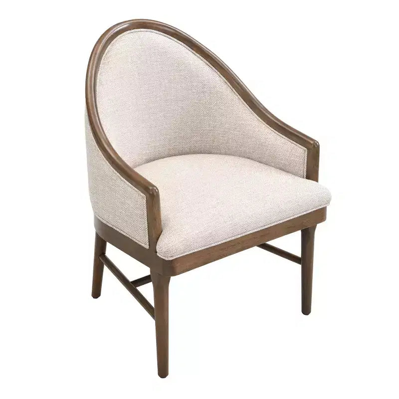 Set of 2 Mid-Century Modern Dining Chairs, Twill Upholstered Curved Armchairs with Solid Rubberwood Frame, Beige