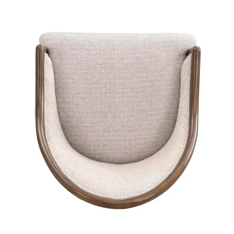 Set of 2 Mid-Century Modern Dining Chairs, Twill Upholstered Curved Armchairs with Solid Rubberwood Frame, Beige