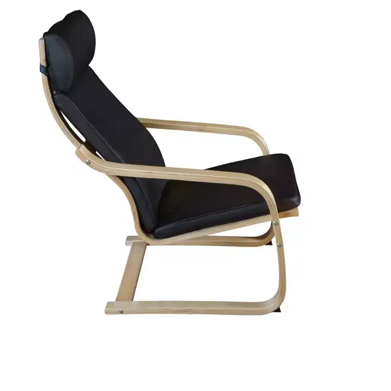 Bentwood Reclining Accent Chair, Black Bonded Leather, Water Repellant, Cantilever Base