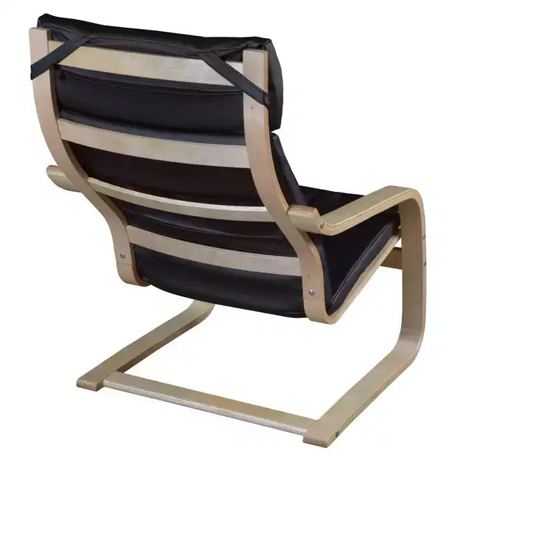 Bentwood Reclining Accent Chair, Black Bonded Leather, Water Repellant, Cantilever Base