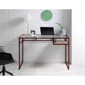 Bureau avec plateau en verre, finition rouge et étagère de rangement ouverte, 122 cm (L) x 61 cm (l) x 79 cm (H)