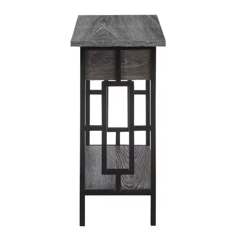 Flip Top End Table with Charging Station, USB Ports, Cable Management and Bottom Shelf, Weathered Gray/Black