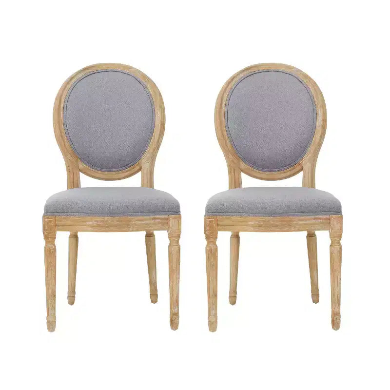 Set of 2 Traditional Upholstered Dining Chairs with King Louis Back and Rubberwood Frame
