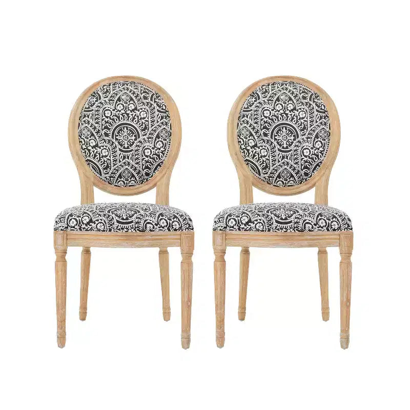 Set of 2 Traditional Upholstered Dining Chairs with King Louis Back and Rubberwood Frame