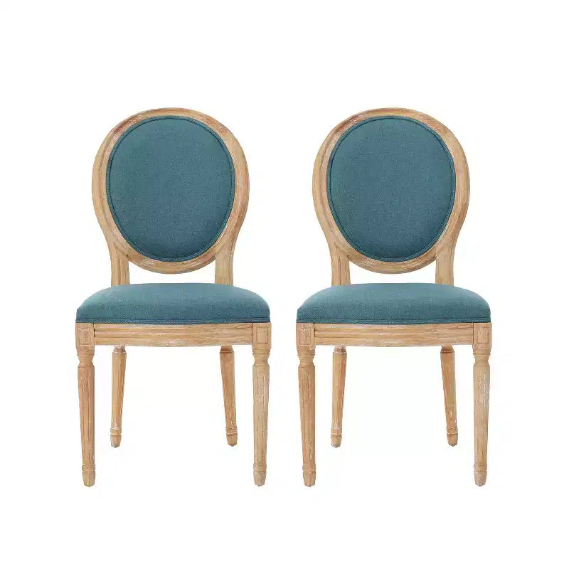 Set of 2 Traditional Upholstered Dining Chairs with King Louis Back and Rubberwood Frame