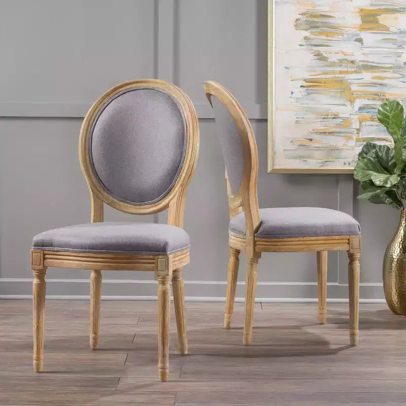 Set of 2 Traditional Upholstered Dining Chairs with King Louis Back and Rubberwood Frame