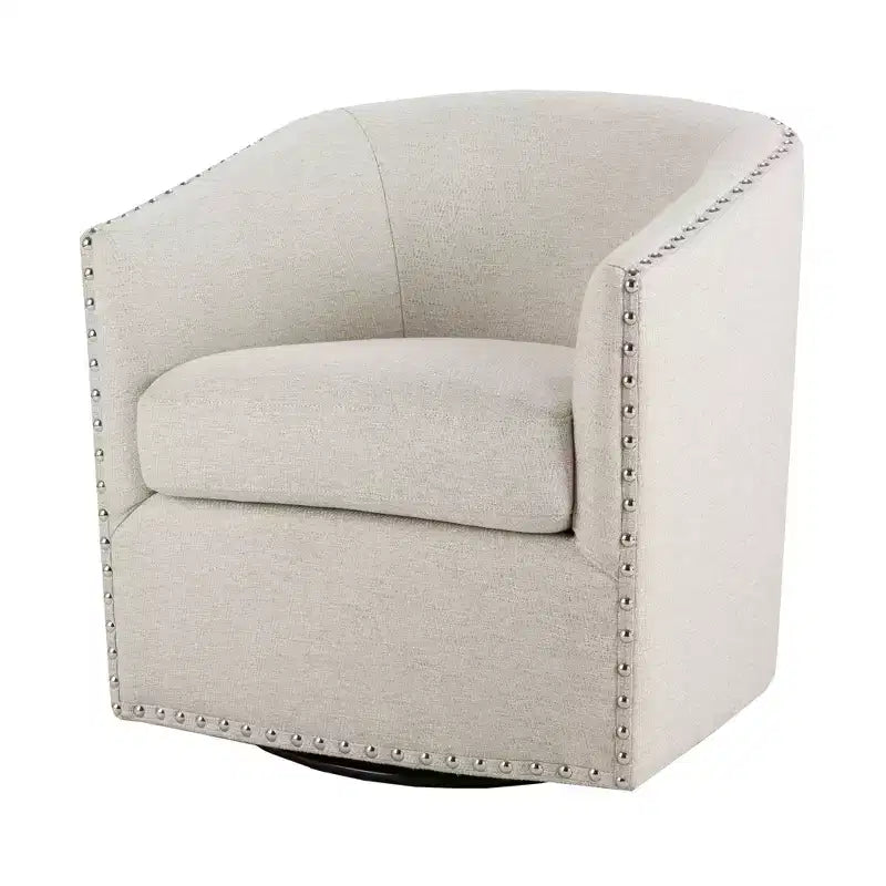 Swivel Lounge Chair with High-Density Foam Cushion and Bronze Nailhead Trim