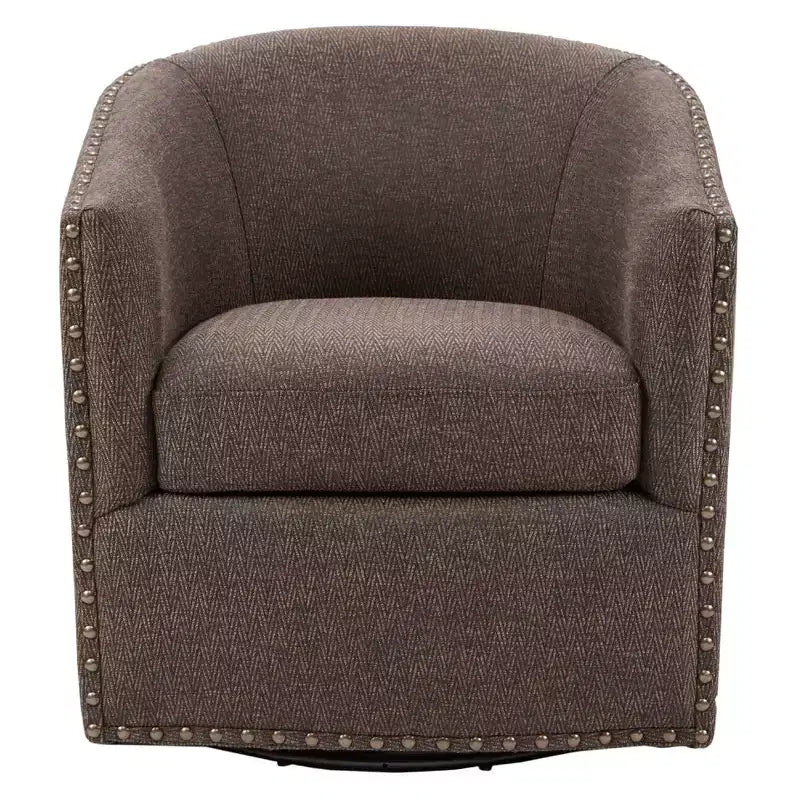 Swivel Lounge Chair with High-Density Foam Cushion and Bronze Nailhead Trim