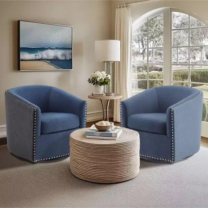 Swivel Lounge Chair with High-Density Foam Cushion and Bronze Nailhead Trim