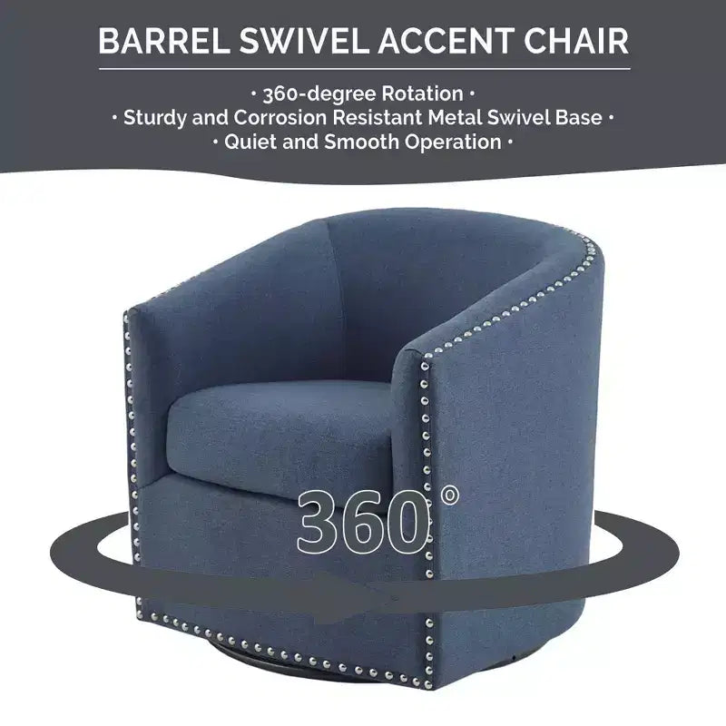 Swivel Lounge Chair with High-Density Foam Cushion and Bronze Nailhead Trim