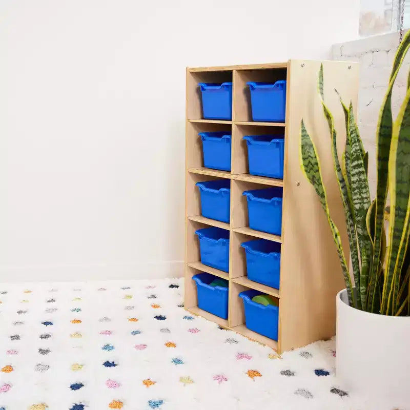 10-Cubby Tray Cabinet with 10 Scoop Front Storage Bins, 5x2, Kids Furniture