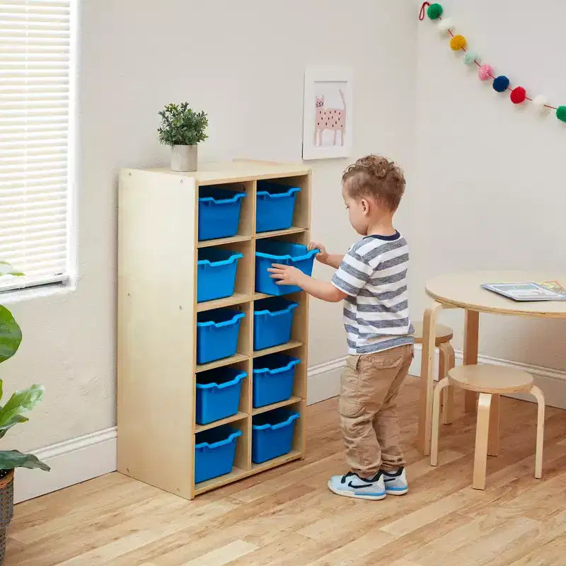 10-Cubby Tray Cabinet with 10 Scoop Front Storage Bins, 5x2, Kids Furniture