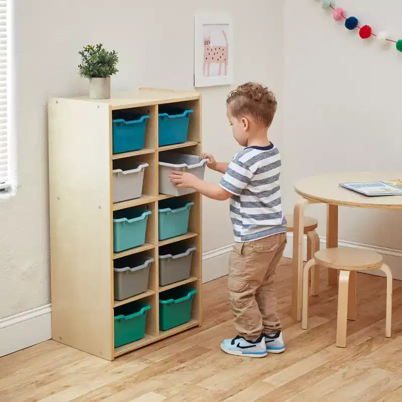 10-Cubby Tray Cabinet with 10 Scoop Front Storage Bins, 5x2, Kids Furniture