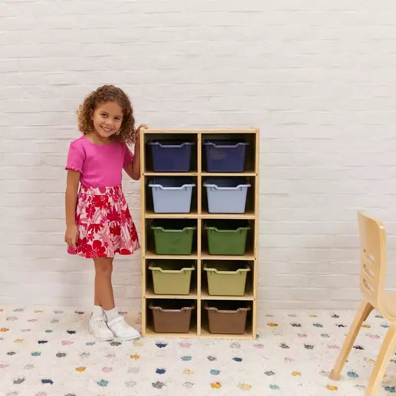 10-Cubby Tray Cabinet with 10 Scoop Front Storage Bins, 5x2, Kids Furniture