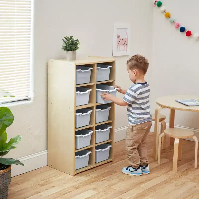 10-Cubby Tray Cabinet with 10 Scoop Front Storage Bins, 5x2, Kids Furniture