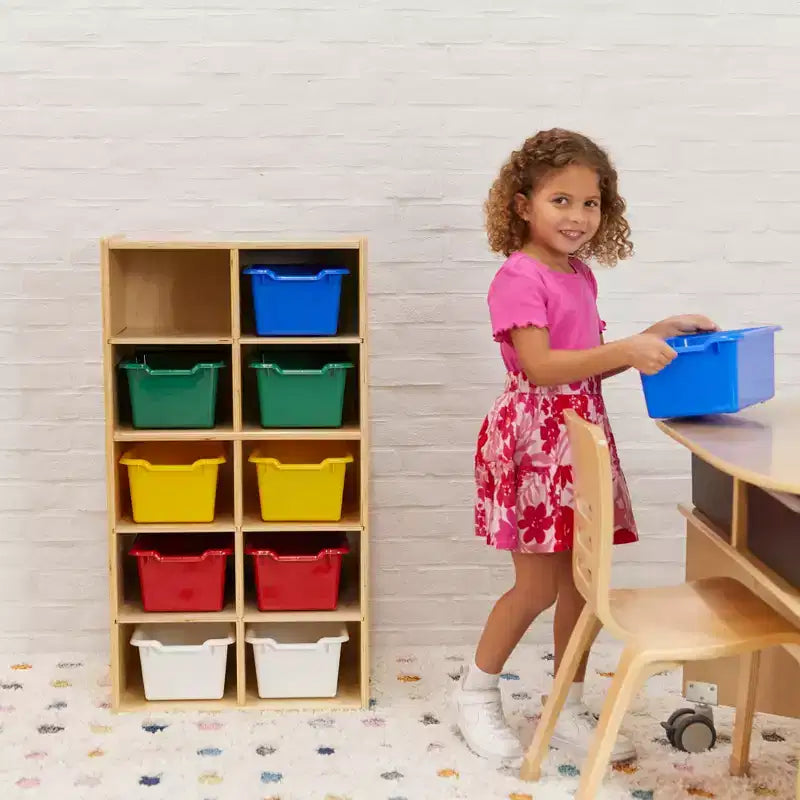 10-Cubby Tray Cabinet with 10 Scoop Front Storage Bins, 5x2, Kids Furniture