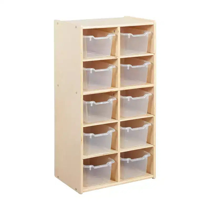 10-Cubby Tray Cabinet with 10 Scoop Front Storage Bins, 5x2, Kids Furniture
