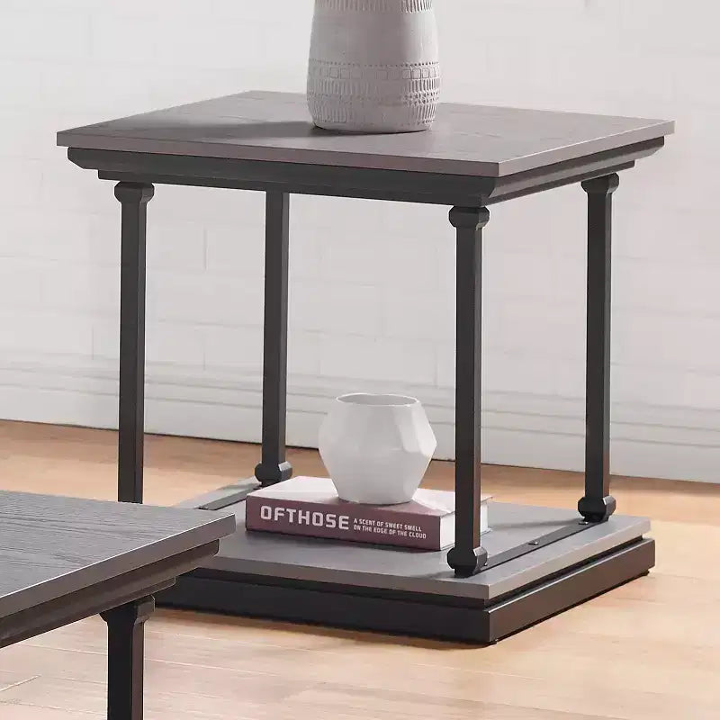Shelf Base End Table with Open Storage, Square, Blue & Black, 23.63"