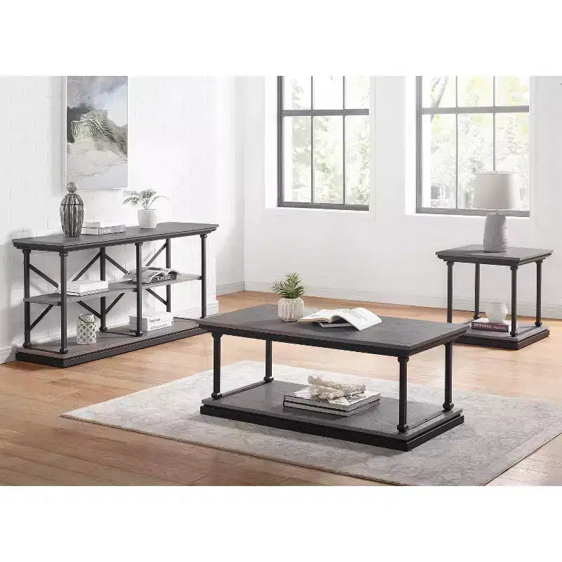 Shelf Base End Table with Open Storage, Square, Blue & Black, 23.63"
