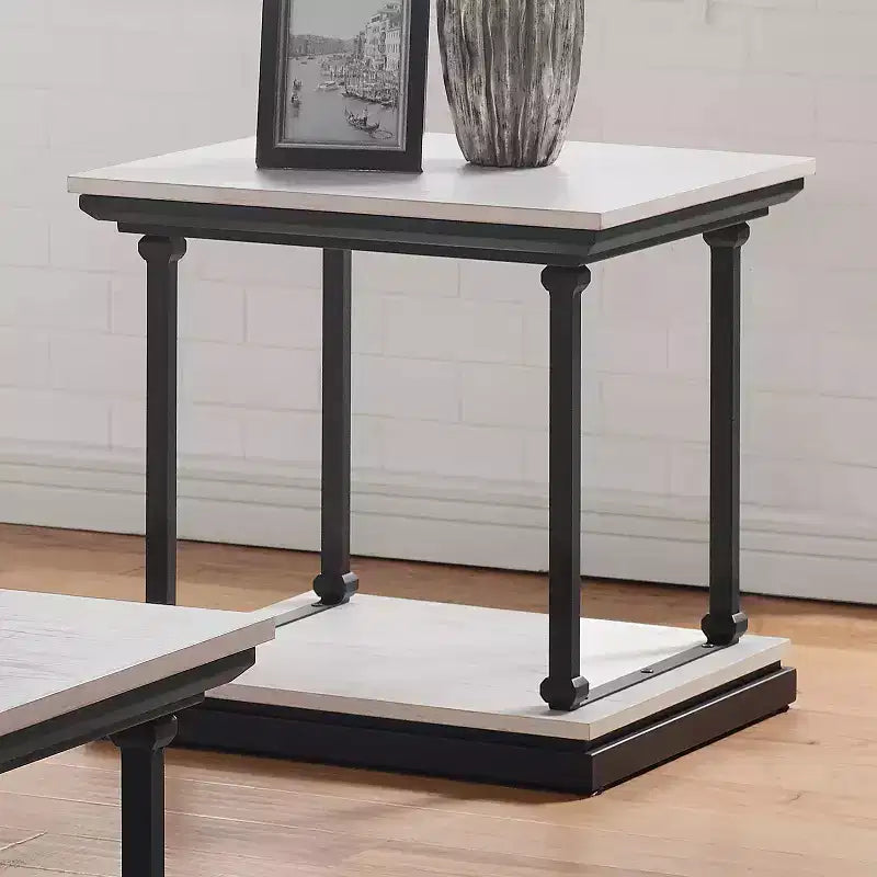 Shelf Base End Table with Open Storage, Square, Blue & Black, 23.63"