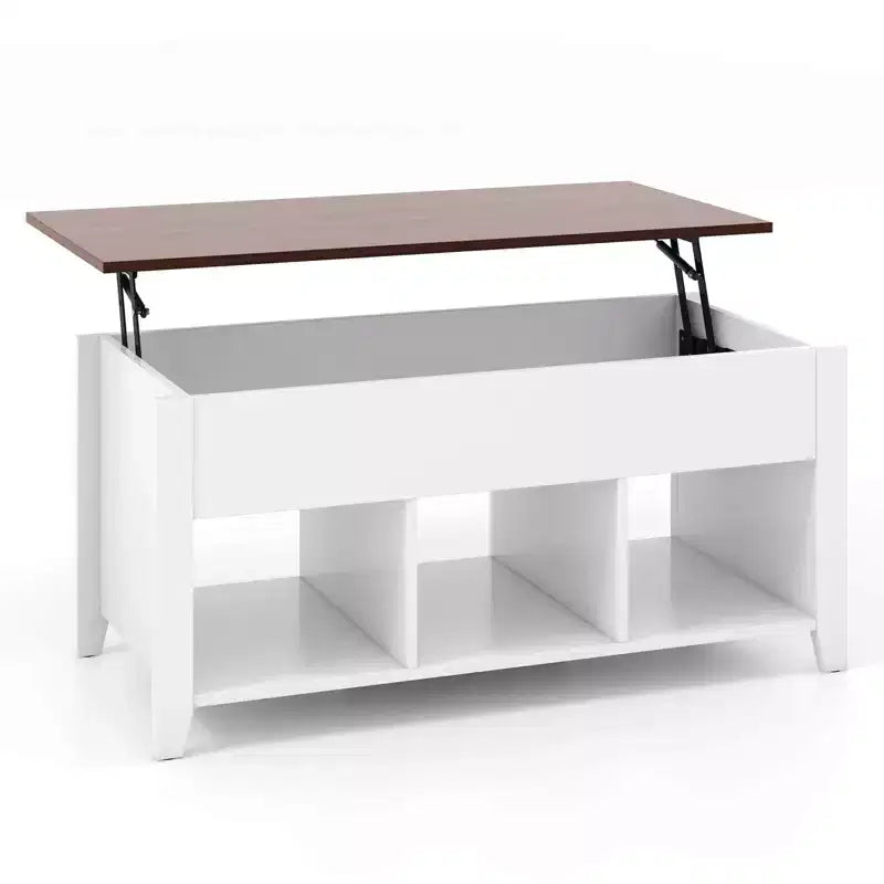 Lift Top Coffee Table with Hidden Compartment and Storage Shelves, Modern Furniture, White