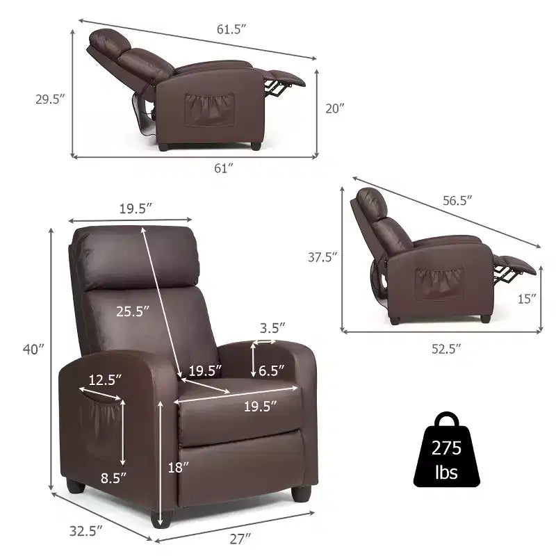 Recliner Massage Chair, Ergonomic Adjustable Single Sofa with Padded Seat – Black/Brown/Gray