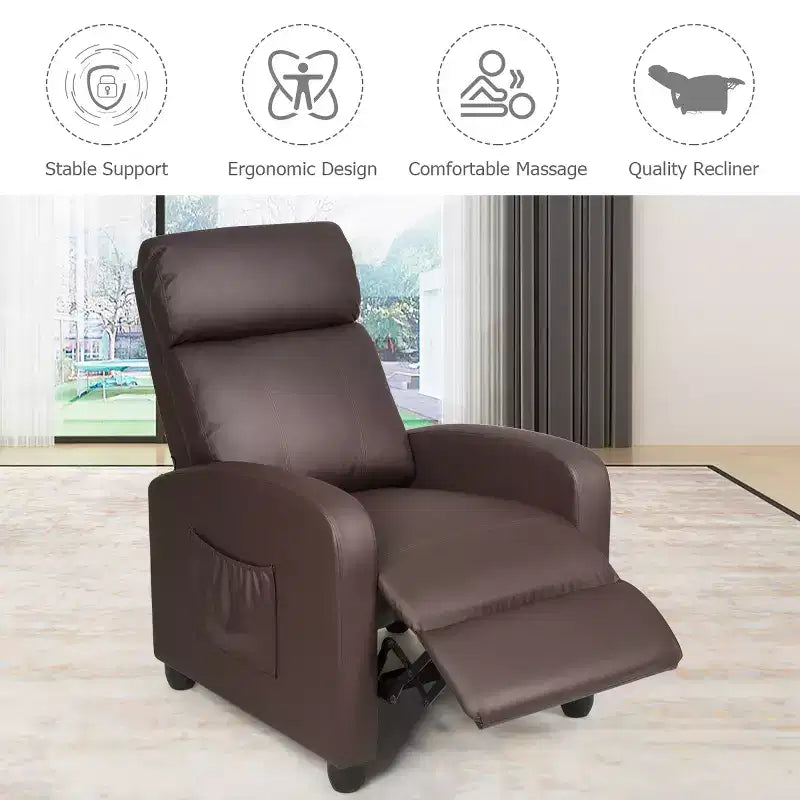 Recliner Massage Chair, Ergonomic Adjustable Single Sofa with Padded Seat – Black/Brown/Gray
