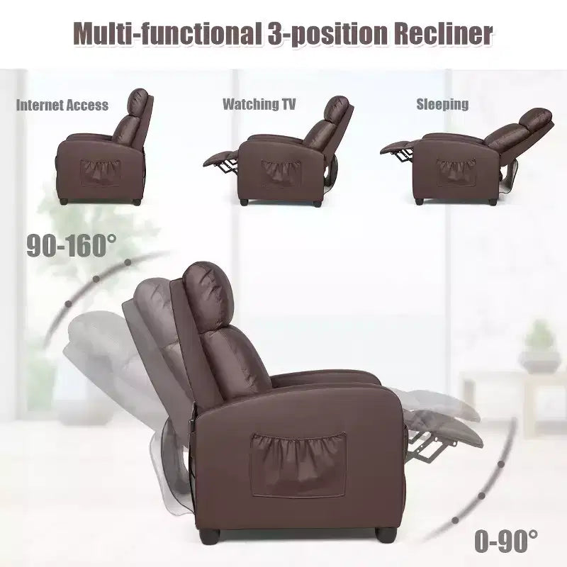 Recliner Massage Chair, Ergonomic Adjustable Single Sofa with Padded Seat – Black/Brown/Gray