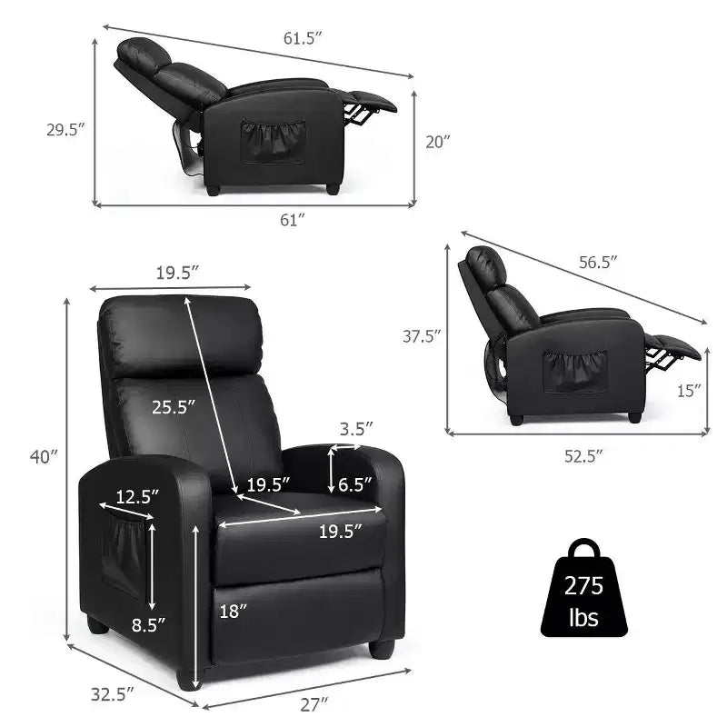 Recliner Massage Chair, Ergonomic Adjustable Single Sofa with Padded Seat – Black/Brown/Gray