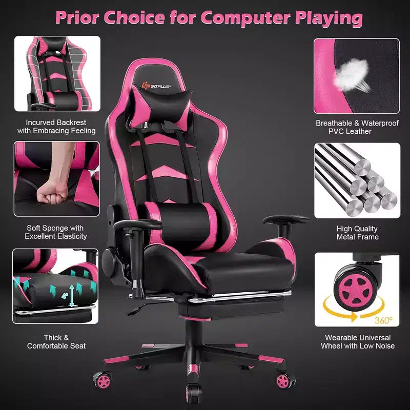 Massage Gaming Chair, Reclining Swivel Racing Office Chair with Footrest