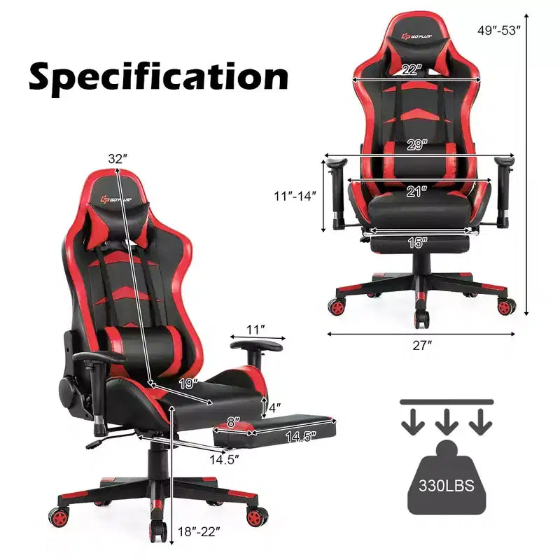 Massage Gaming Chair, Reclining Swivel Racing Office Chair with Footrest