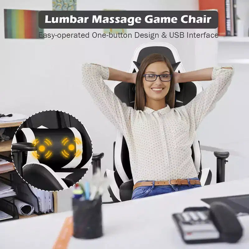 Massage Gaming Chair, Reclining Swivel Racing Office Chair with Footrest