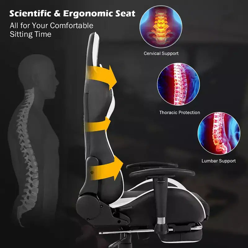 Massage Gaming Chair, Reclining Swivel Racing Office Chair with Footrest