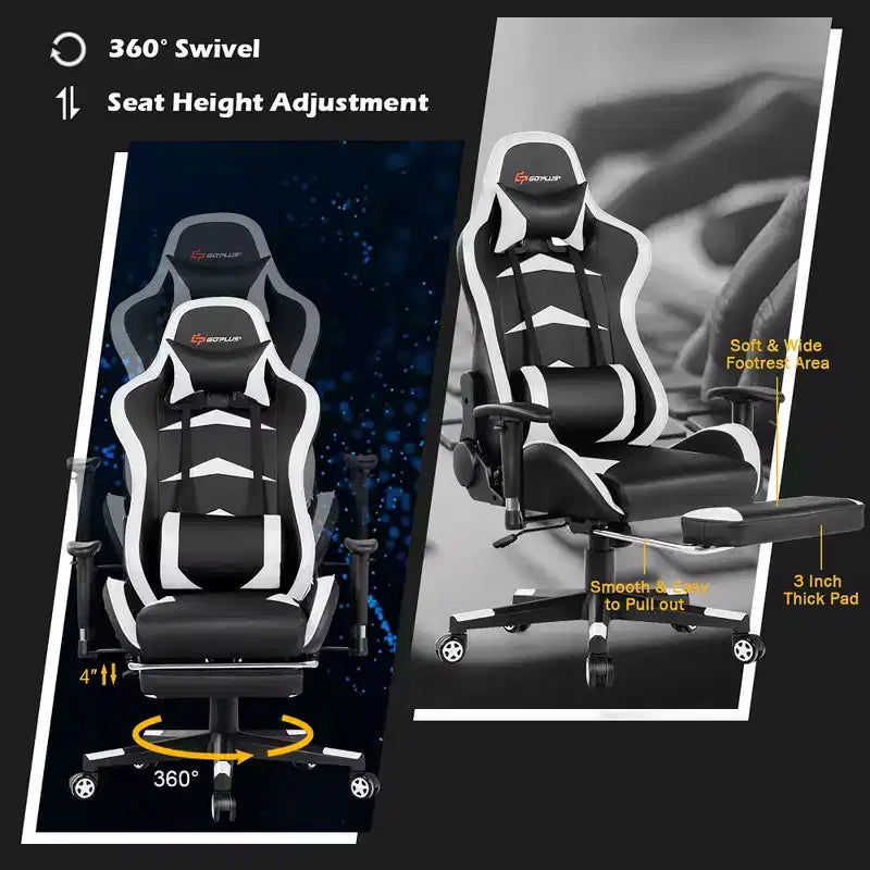 Massage Gaming Chair, Reclining Swivel Racing Office Chair with Footrest