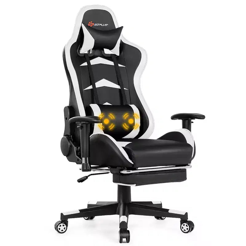 Massage Gaming Chair, Reclining Swivel Racing Office Chair with Footrest