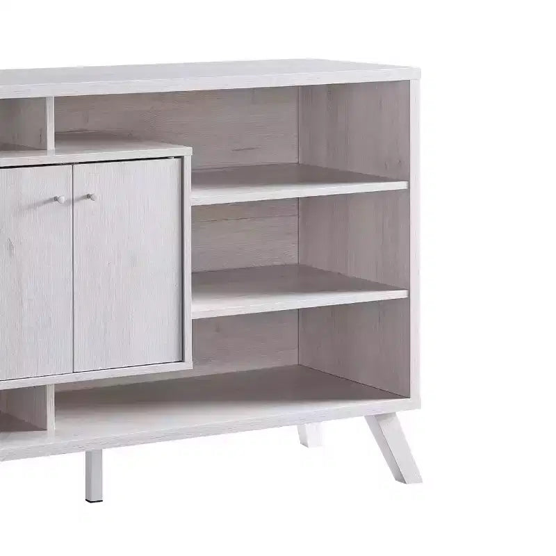 Multi-Tier Buffet Server with Storage, 5 Shelves and 2 Cabinet Doors, Natural Wood Finish