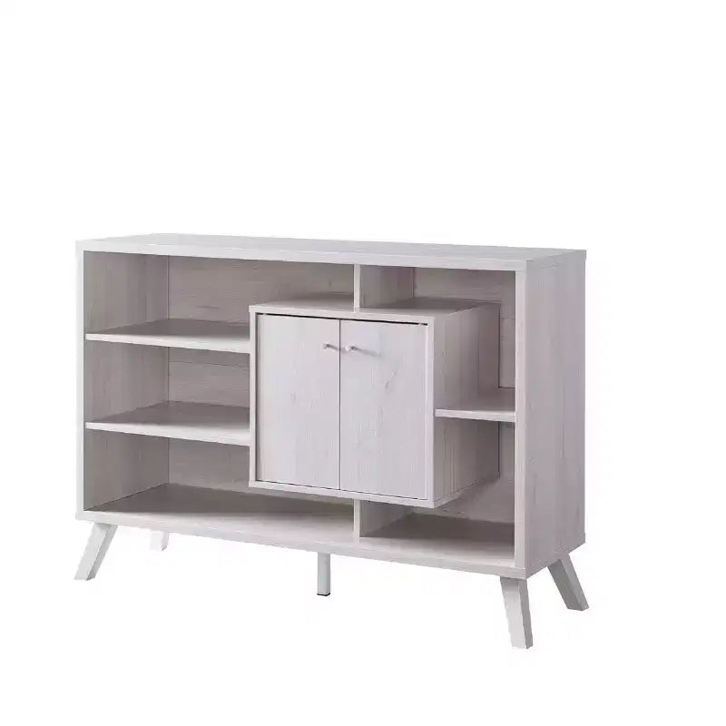 Multi-Tier Buffet Server with Storage, 5 Shelves and 2 Cabinet Doors, Natural Wood Finish
