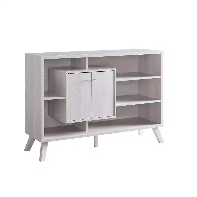 Multi-Tier Buffet Server with Storage, 5 Shelves and 2 Cabinet Doors, Natural Wood Finish
